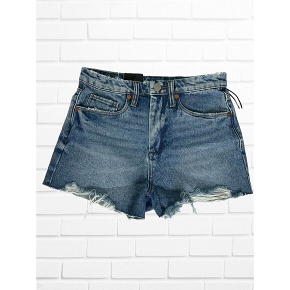 Blank NYC Shorts Women's Sz 26 Denim Distressed Raw Hem High Waisted Blue - Picture 1 of 11